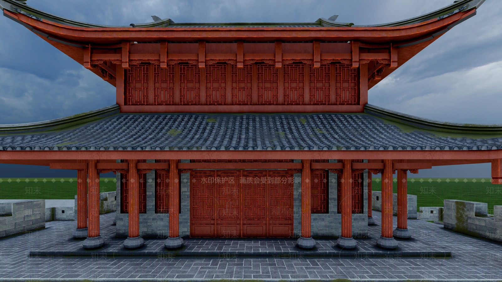 中式极简古建筑SU模型下载【ID:1203725962】