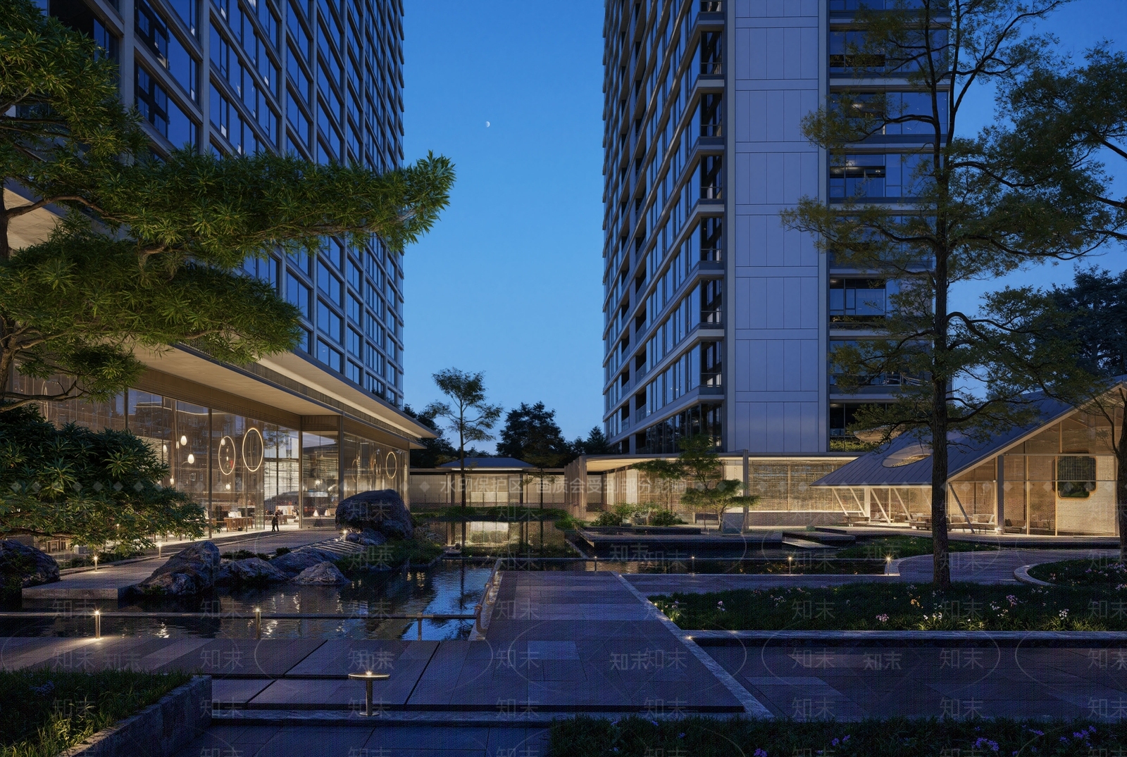 现代新中式小区建筑SU模型下载【ID:1203726235】