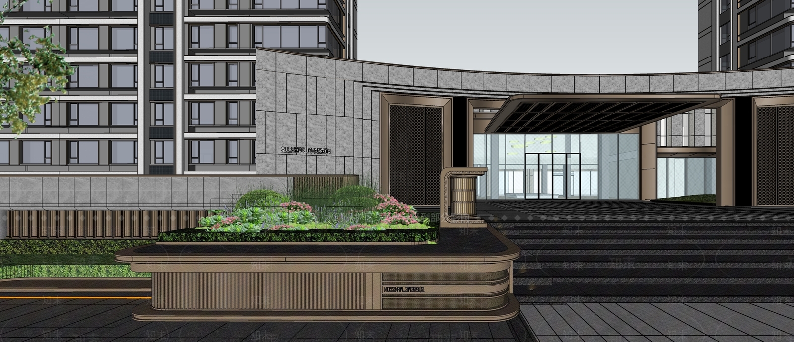 现代轻奢售楼处建筑SU模型下载【ID:1203726401】