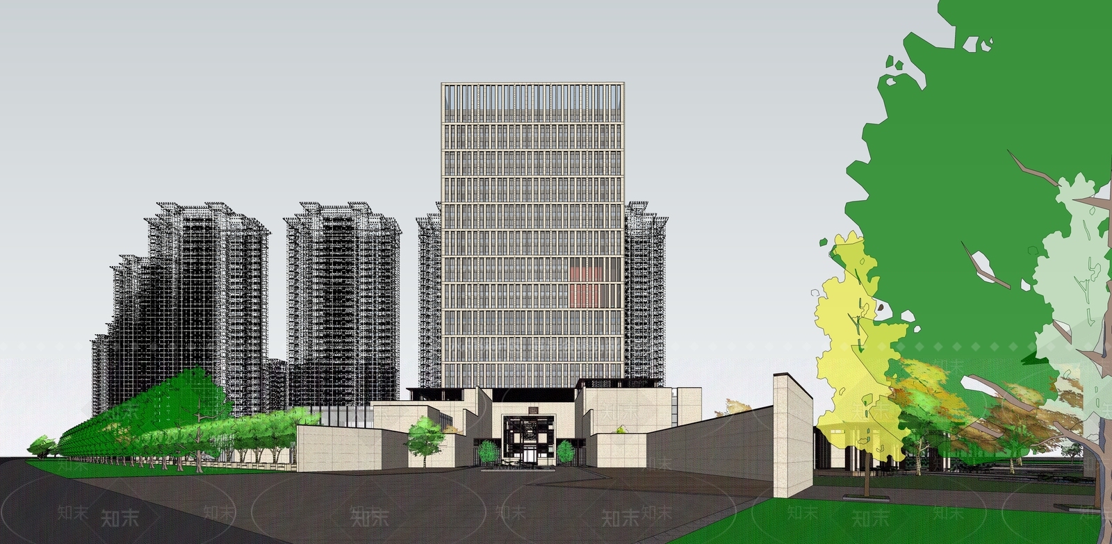 现代新中式会展中心SU模型下载【ID:1203726728】