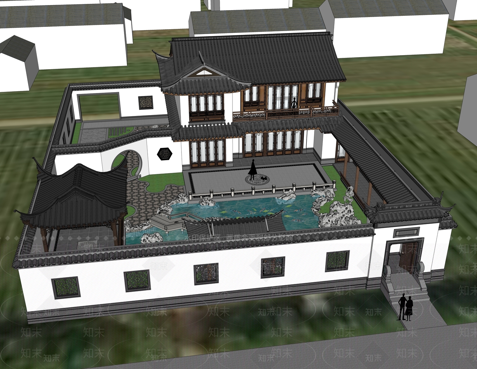新中式中式独栋别墅SU模型下载【ID:1203728073】