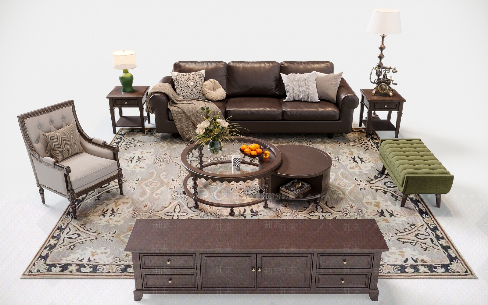 美式沙发组合SU模型下载【ID:1203728577】