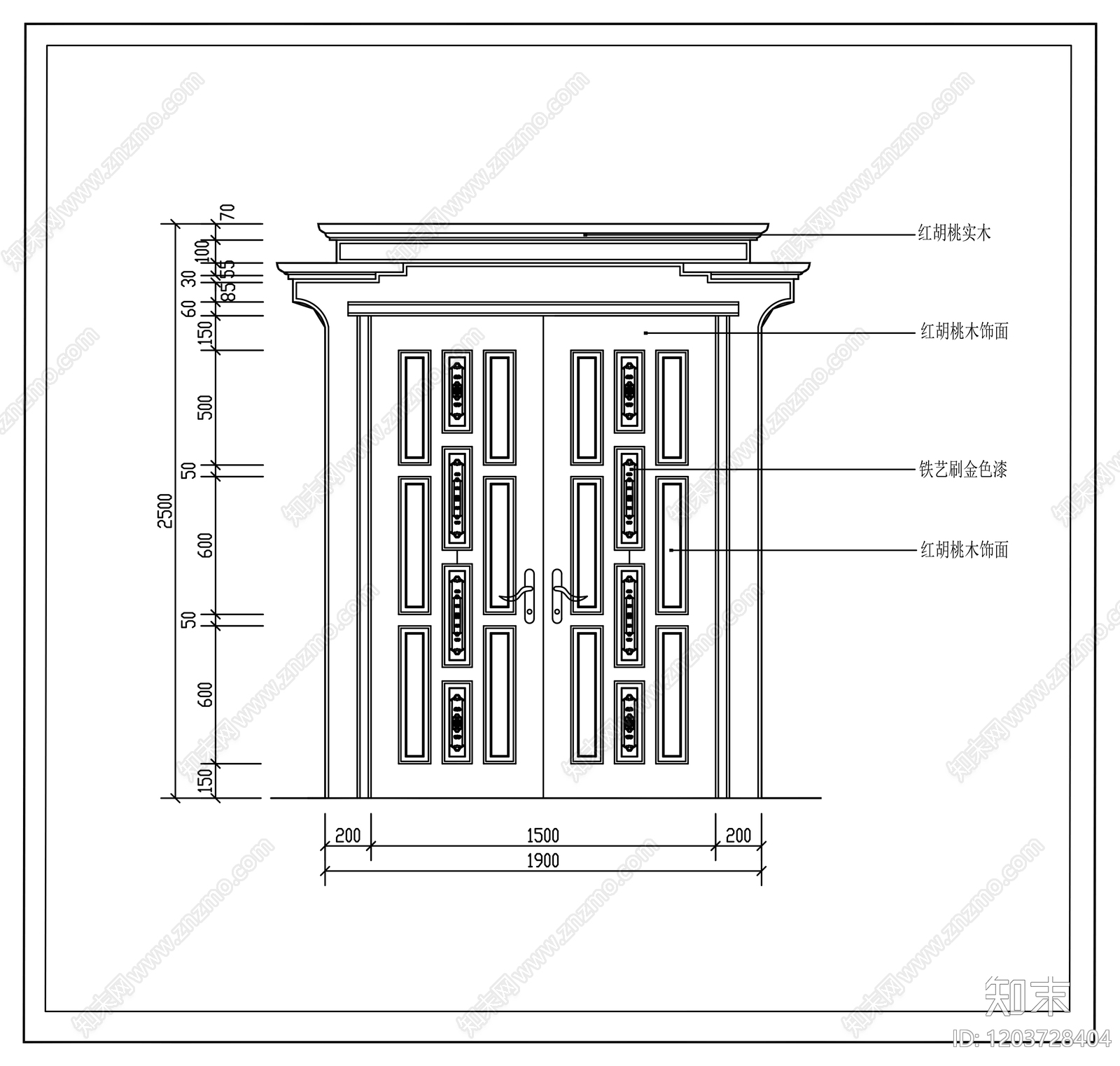 新中式北欧门cad施工图下载【ID:1203728404】