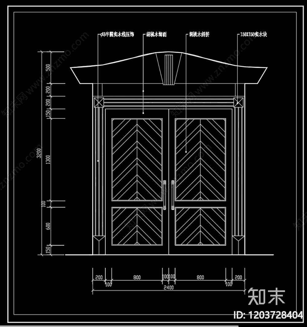 新中式北欧门cad施工图下载【ID:1203728404】