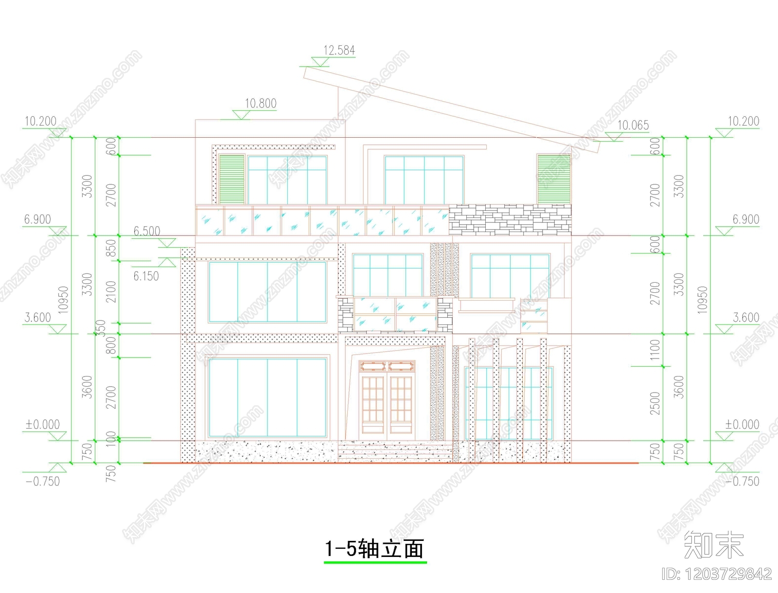 现代中式别墅建筑cad施工图下载【ID:1203729842】