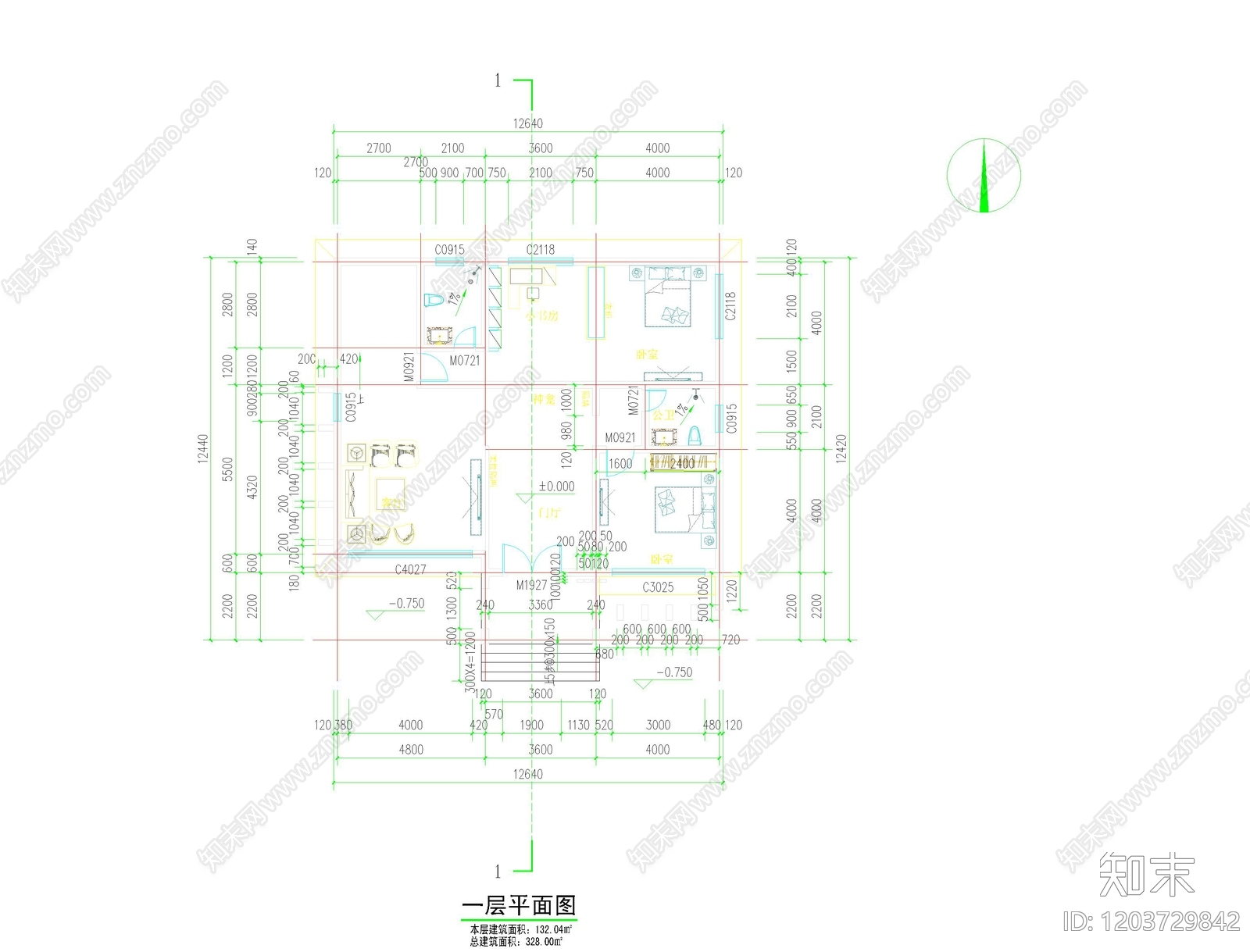 现代中式别墅建筑cad施工图下载【ID:1203729842】