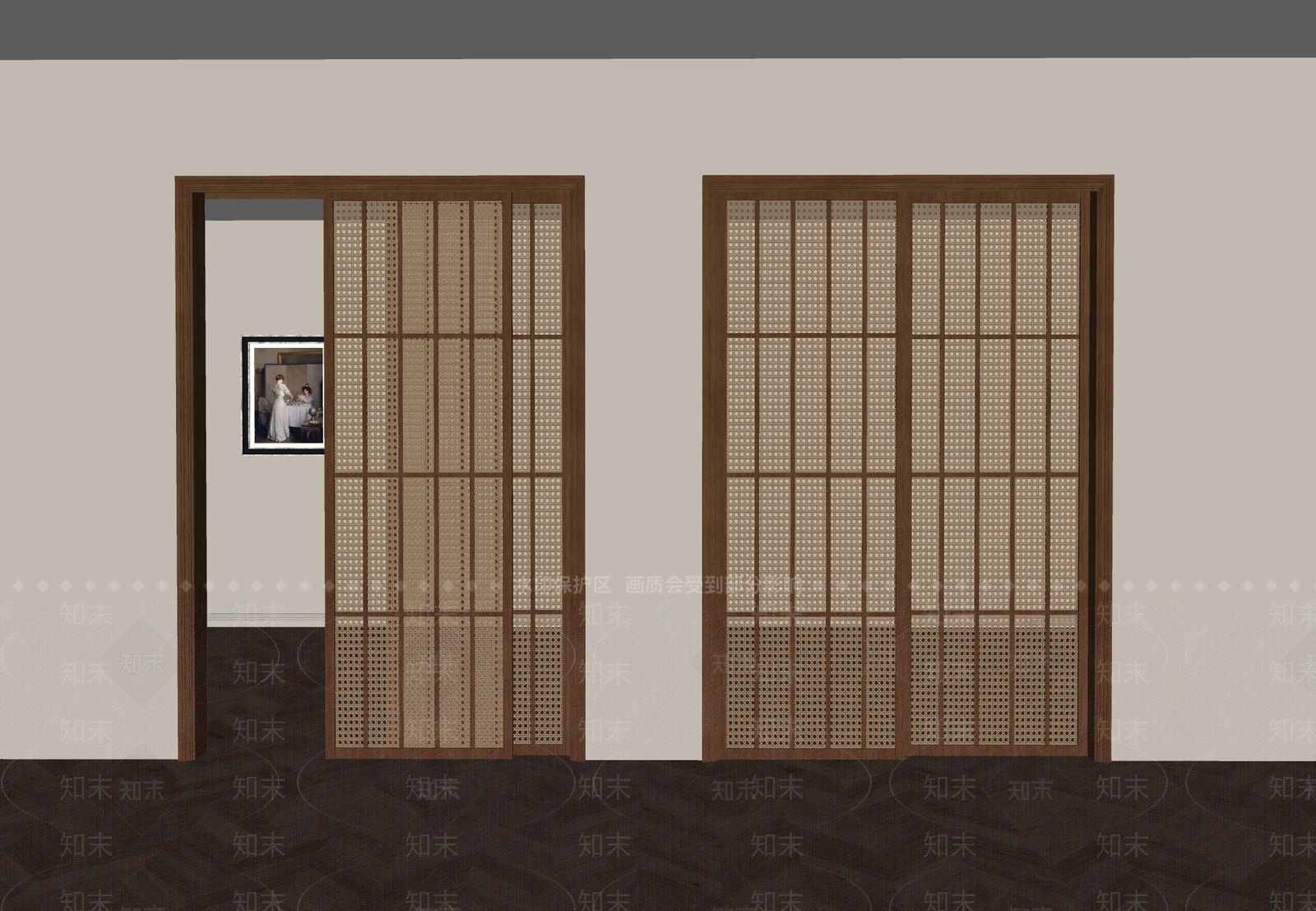 侘寂中古推拉门SU模型下载【ID:1203731336】