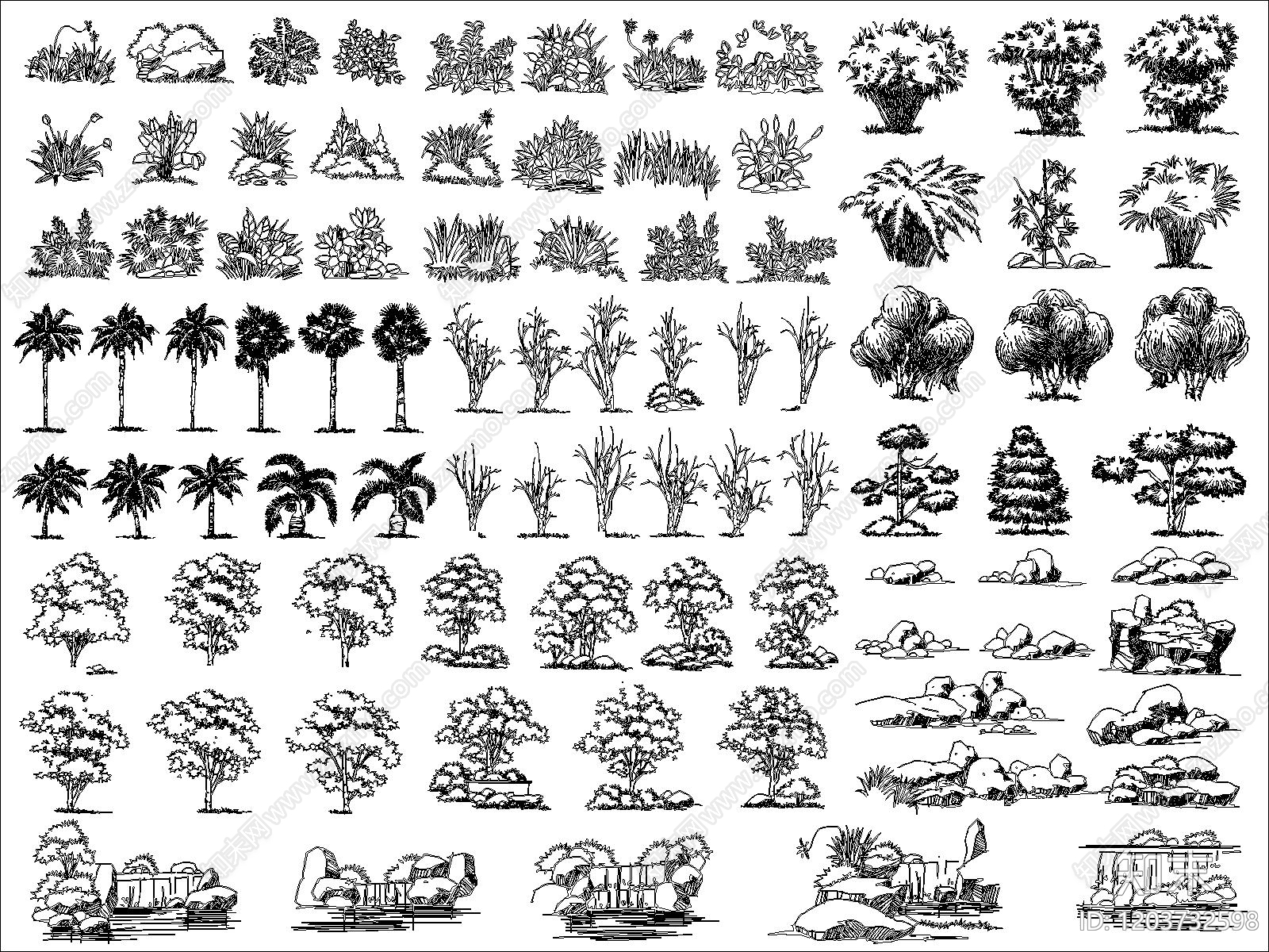 现代综合植物图库cad施工图下载【ID:1203732598】