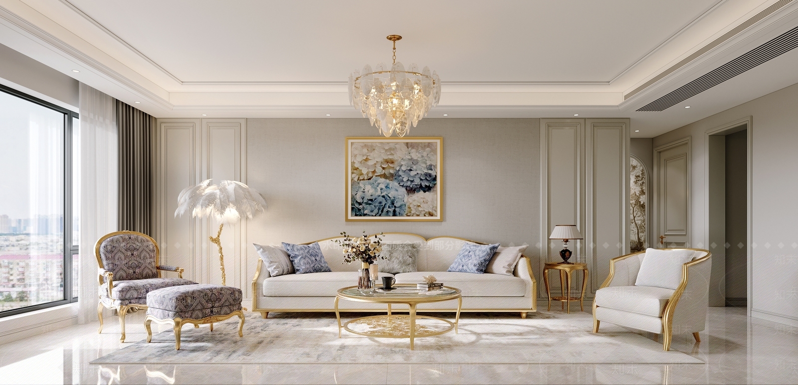 轻奢简欧家居客厅3D模型下载【ID:1203737020】
