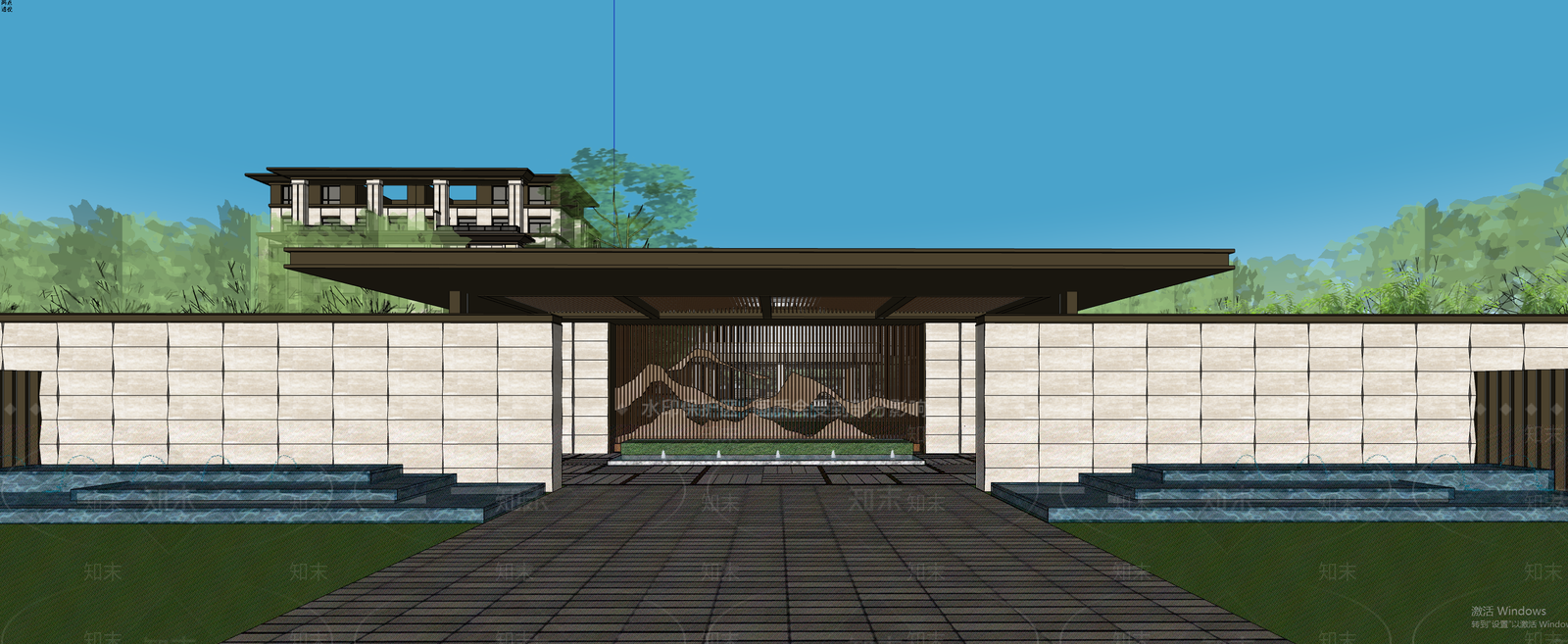 现代售楼处建筑SU模型下载【ID:1203738122】