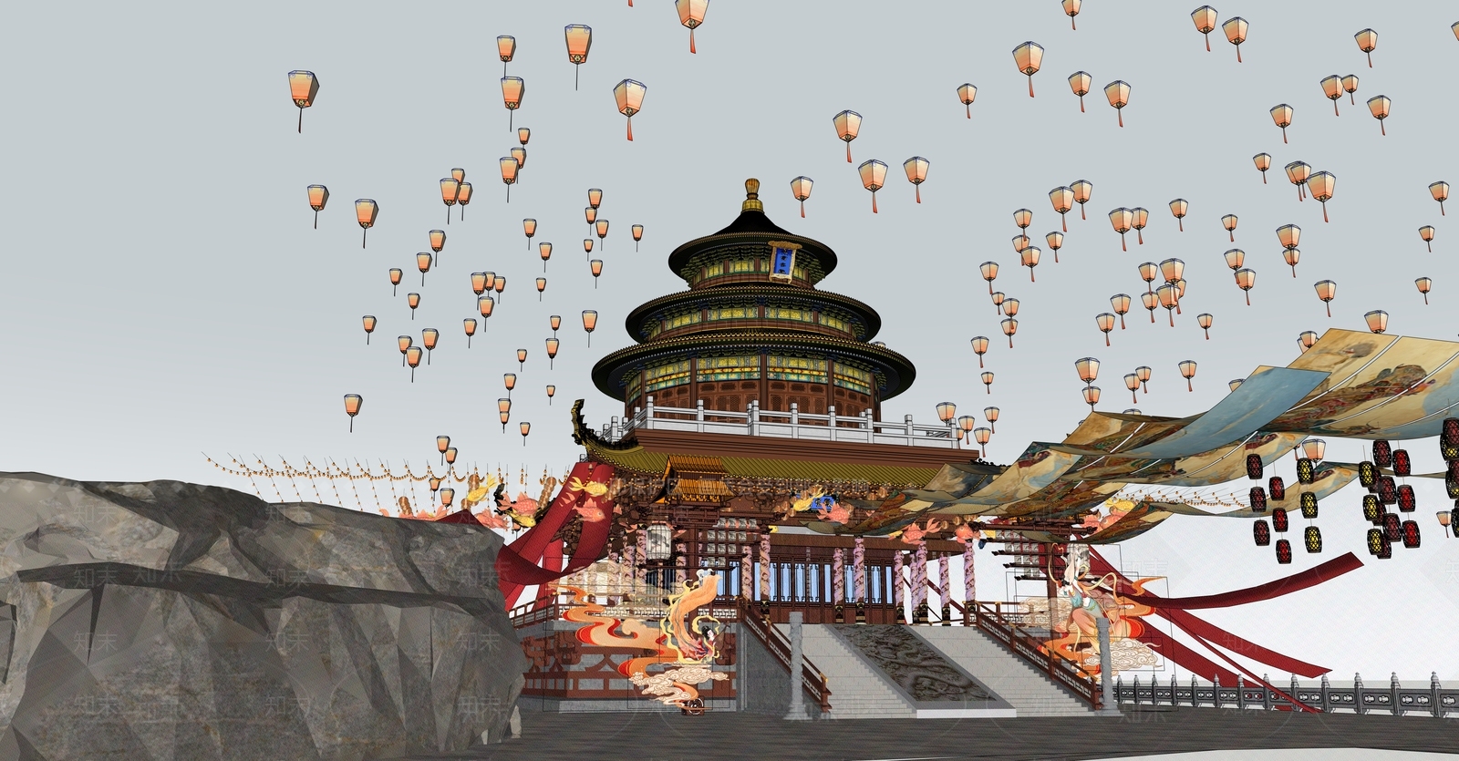中式复古古建筑SU模型下载【ID:1203739187】