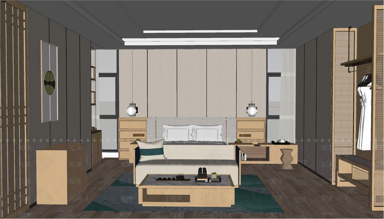 新中式中式酒店客房SU模型下载【ID:1203739701】