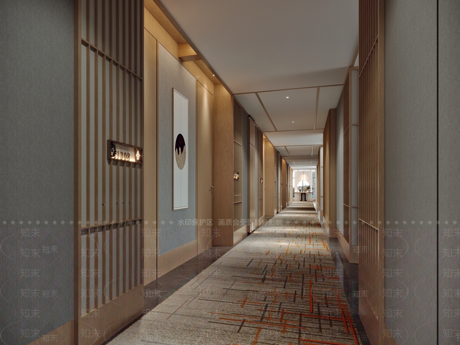 新中式中式酒店走廊SU模型下载【ID:1203739824】