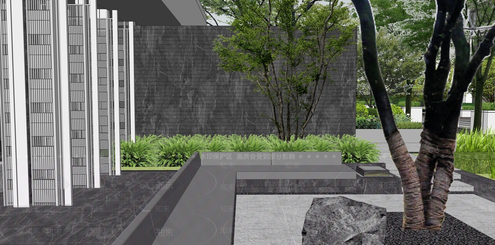 现代轻奢小区景观SU模型下载【ID:1203745401】