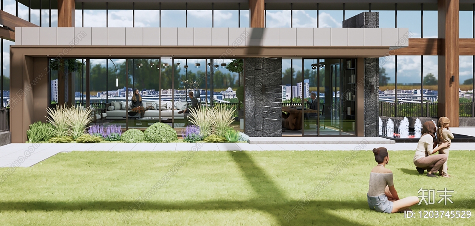 新中式现代屋顶花园施工图下载【ID:1203745529】