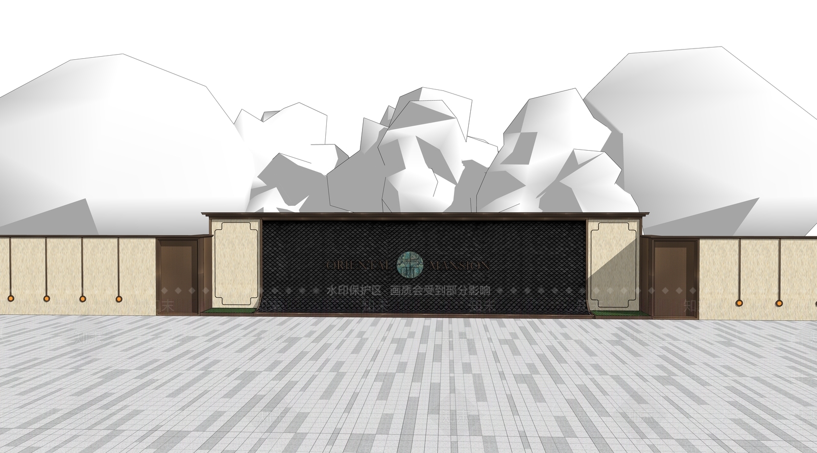 现代新中式小区景观SU模型下载【ID:1203747726】