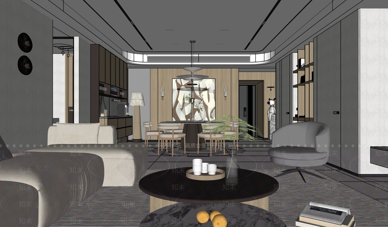现代简约家居客厅SU模型下载【ID:1203752371】