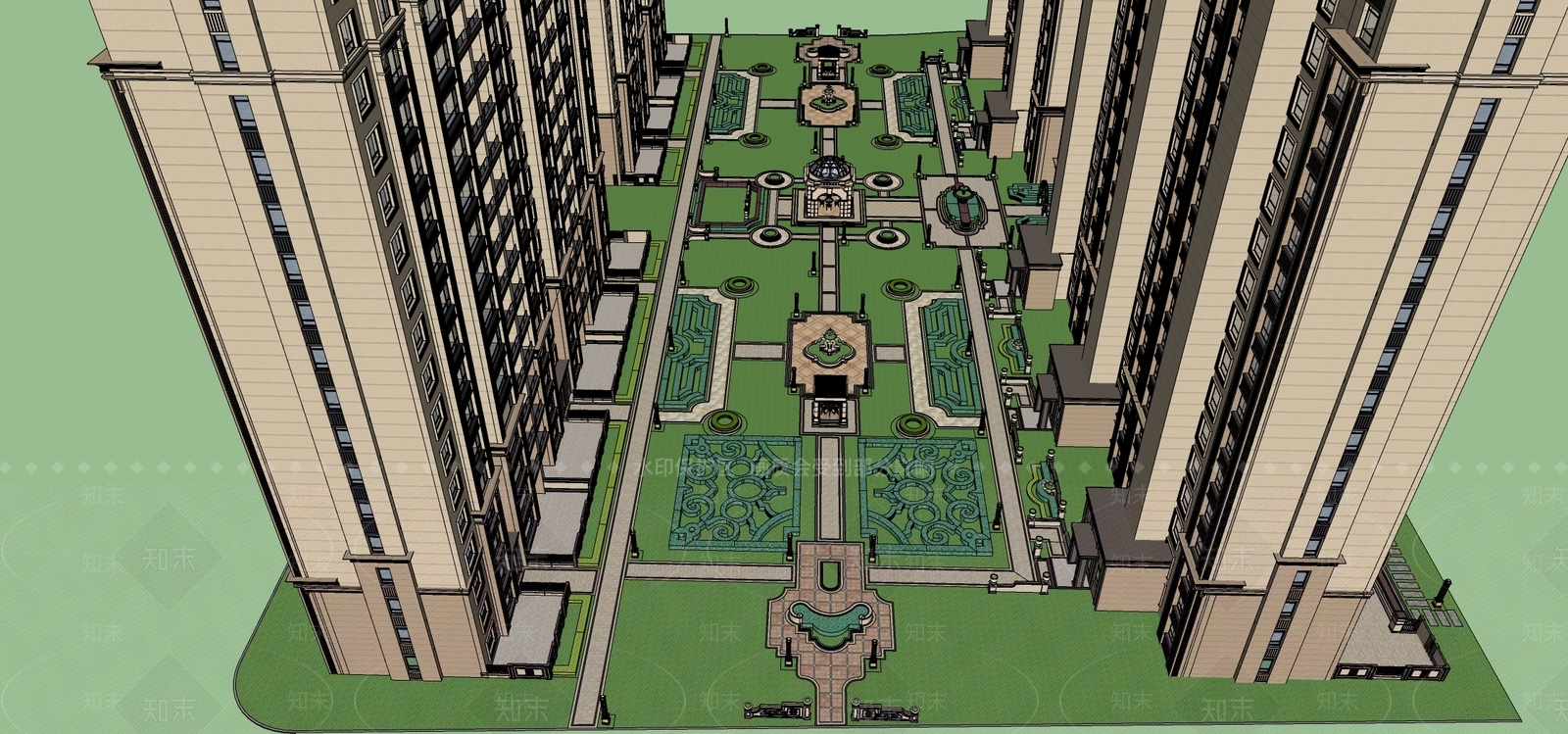 法式欧式小区景观SU模型下载【ID:1203756215】