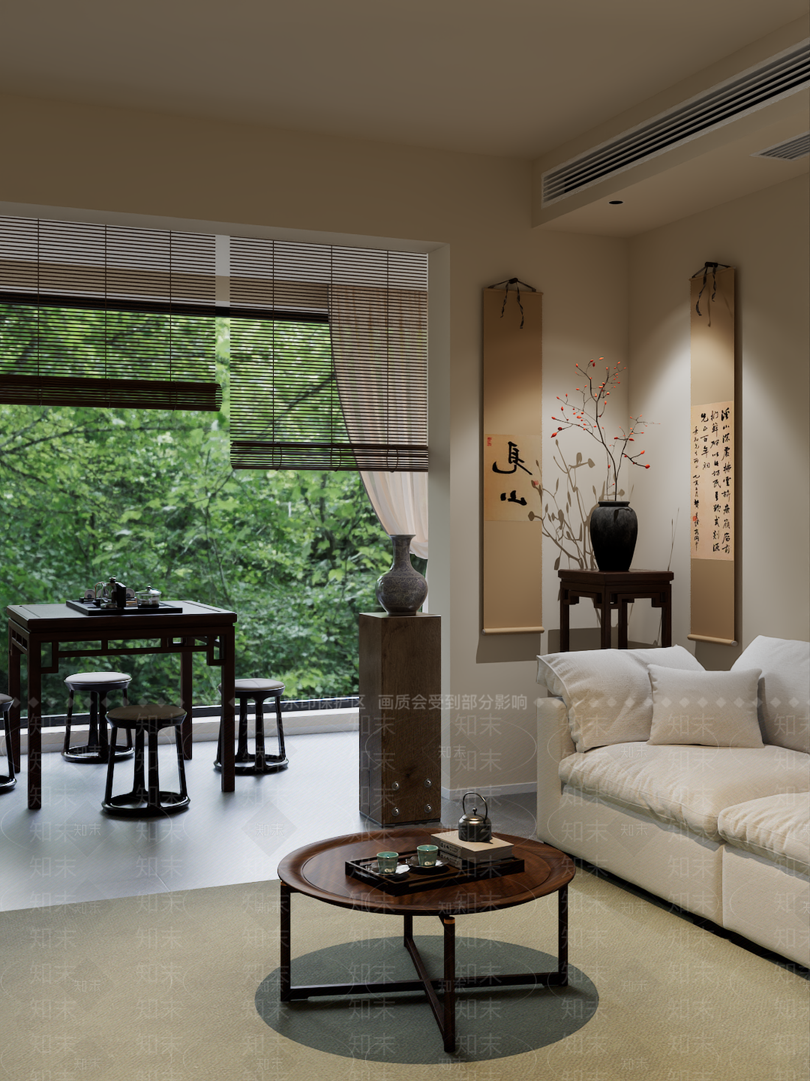 新中式禅意宋式客餐厅3D模型下载【ID:1203757460】