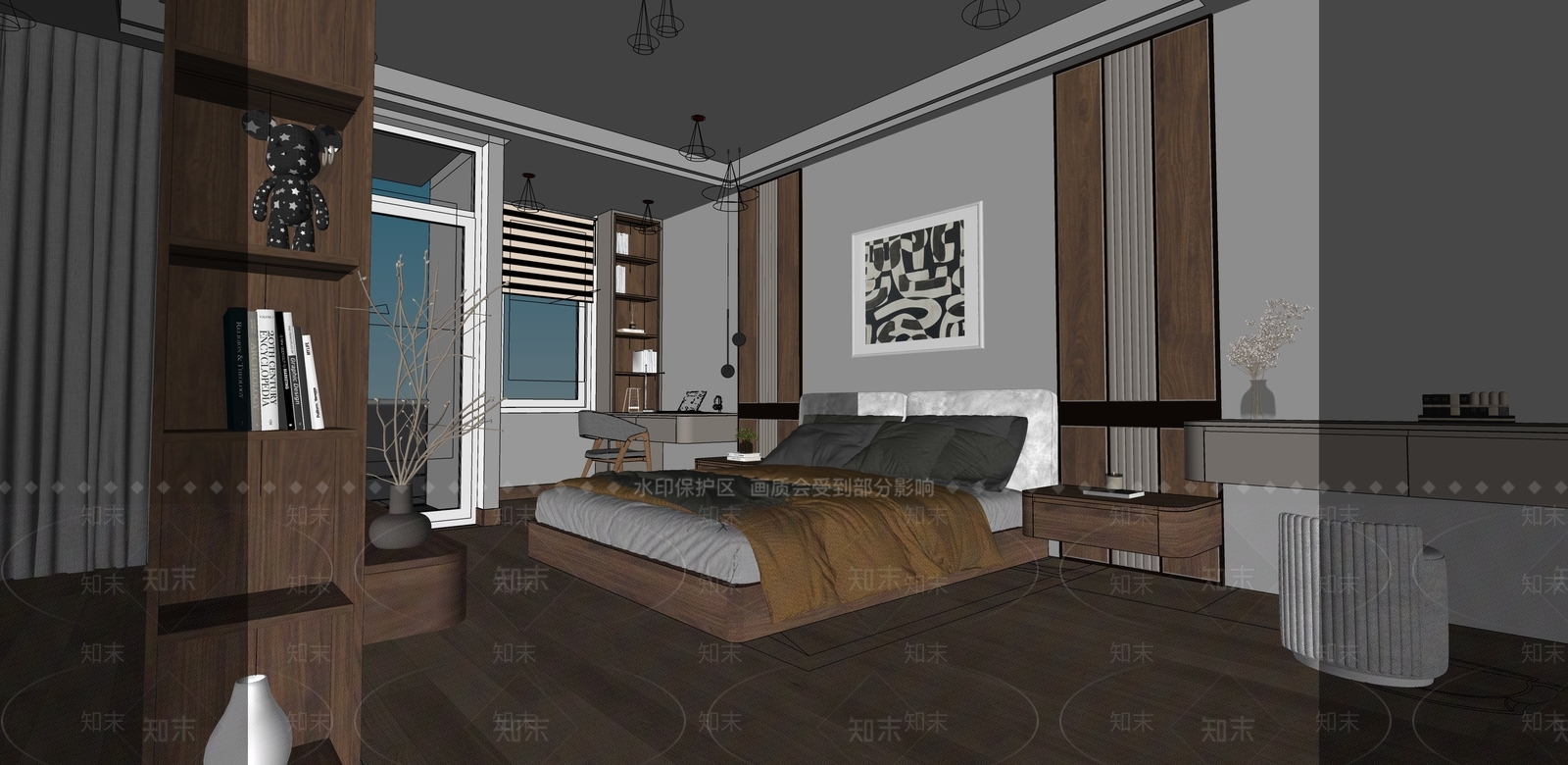 现代原木家居卧室SU模型下载【ID:1203757538】