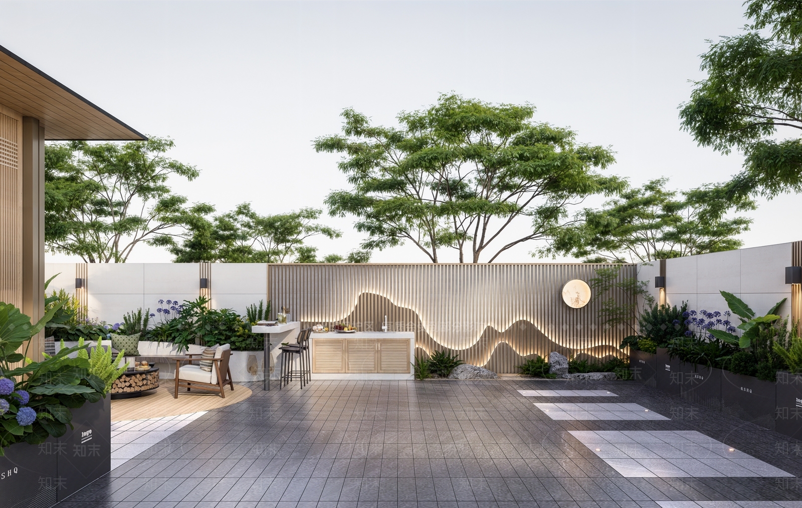 现代新中式别墅庭院SU模型下载【ID:1203759409】