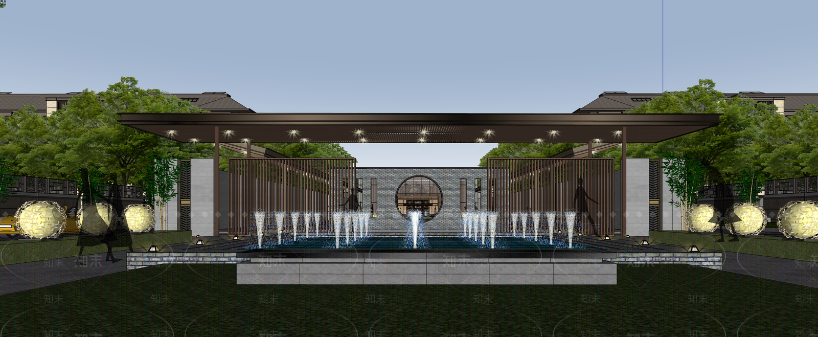 新中式售楼处建筑SU模型下载【ID:1203764404】
