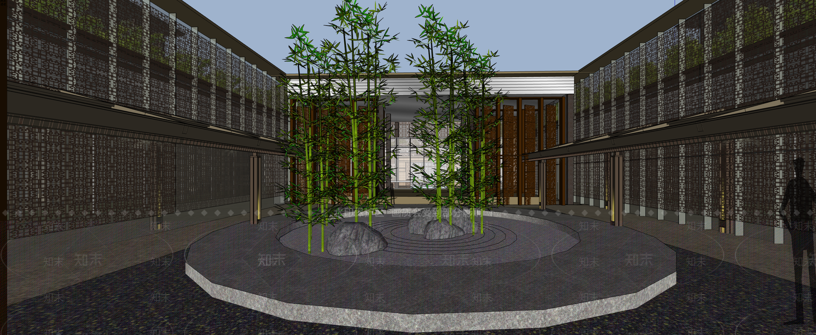 新中式售楼处建筑SU模型下载【ID:1203764404】