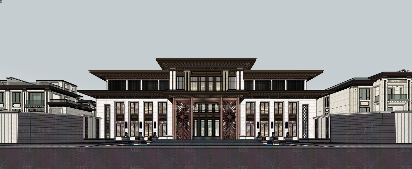 中式售楼处建筑SU模型下载【ID:1203765402】