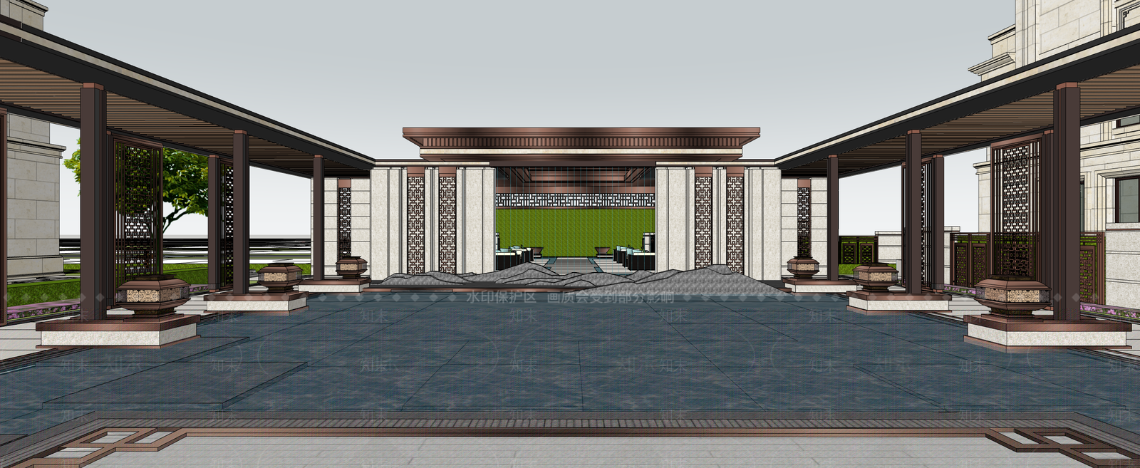 中式售楼处建筑SU模型下载【ID:1203765402】