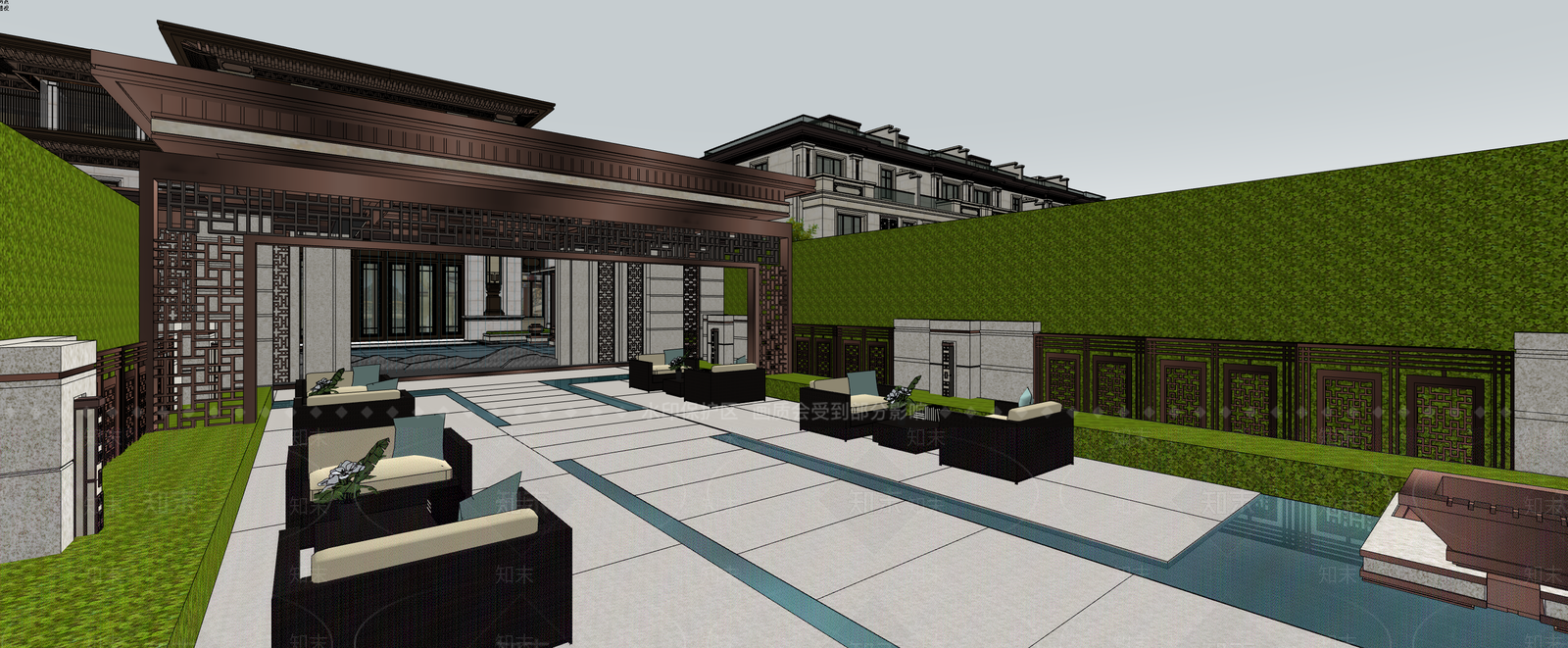 中式售楼处建筑SU模型下载【ID:1203765402】