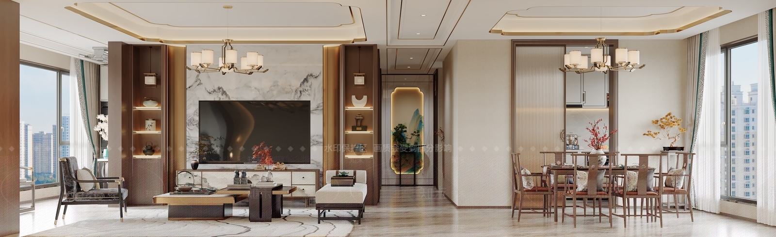 新中式家居客厅3D模型下载【ID:1203765632】