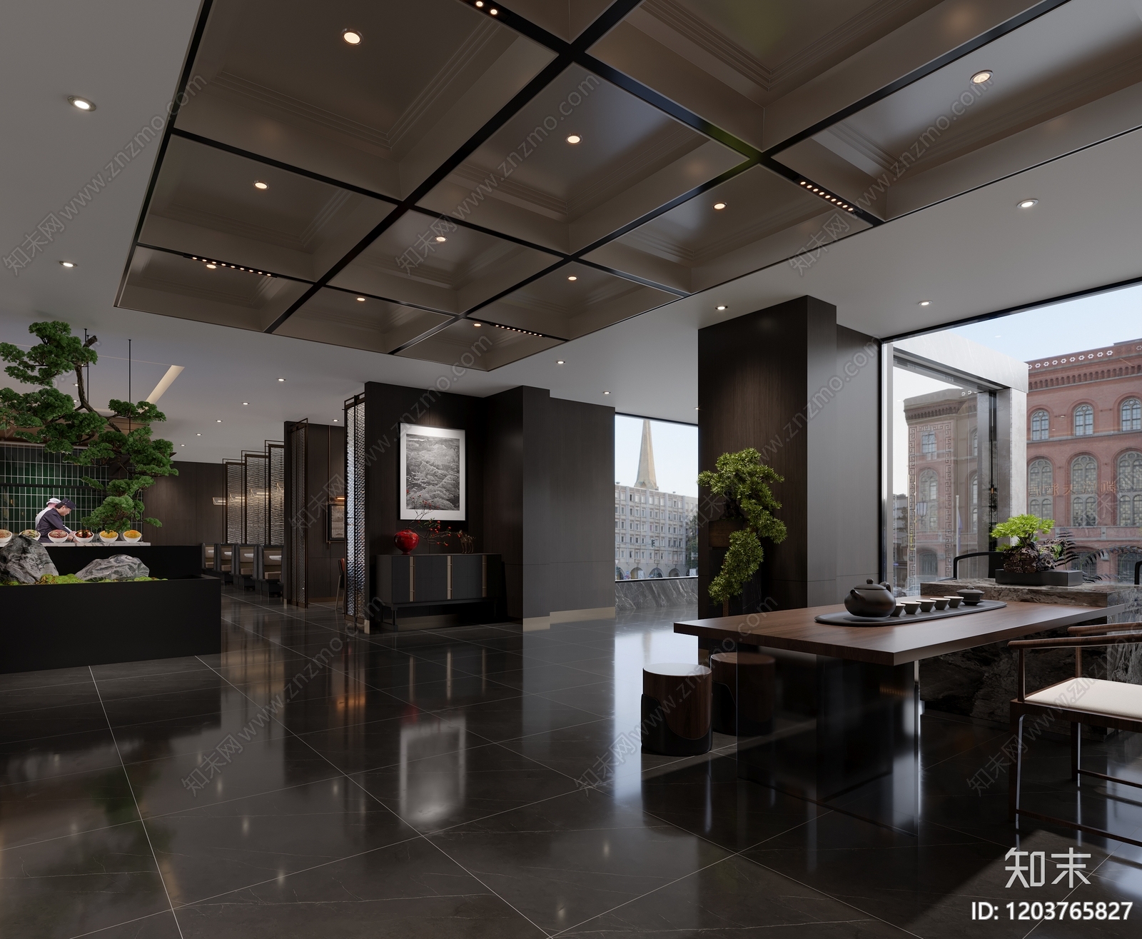 新中式现代中餐厅cad施工图下载【ID:1203765827】