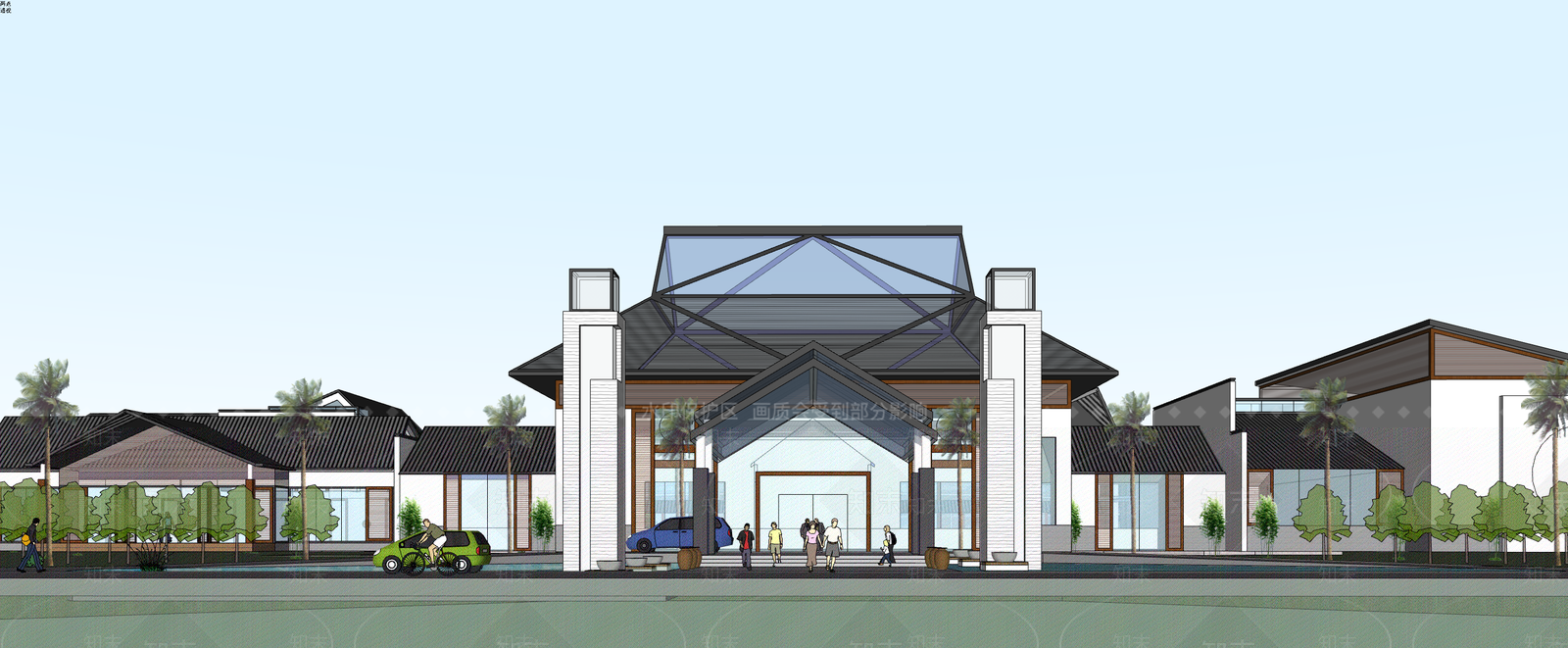 中式酒店建筑SU模型下载【ID:1203766484】