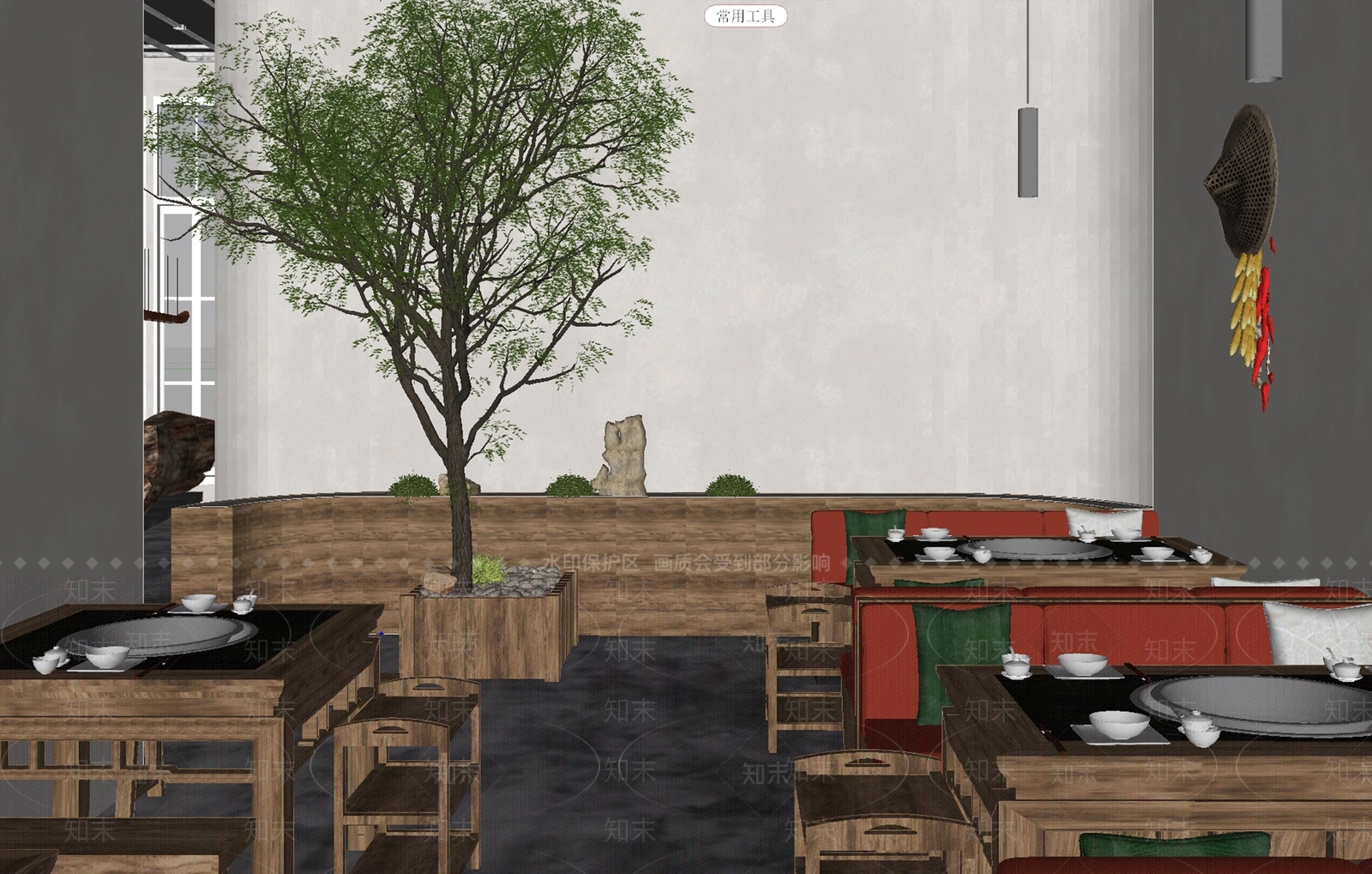 现代中式中餐厅SU模型下载【ID:1203768958】