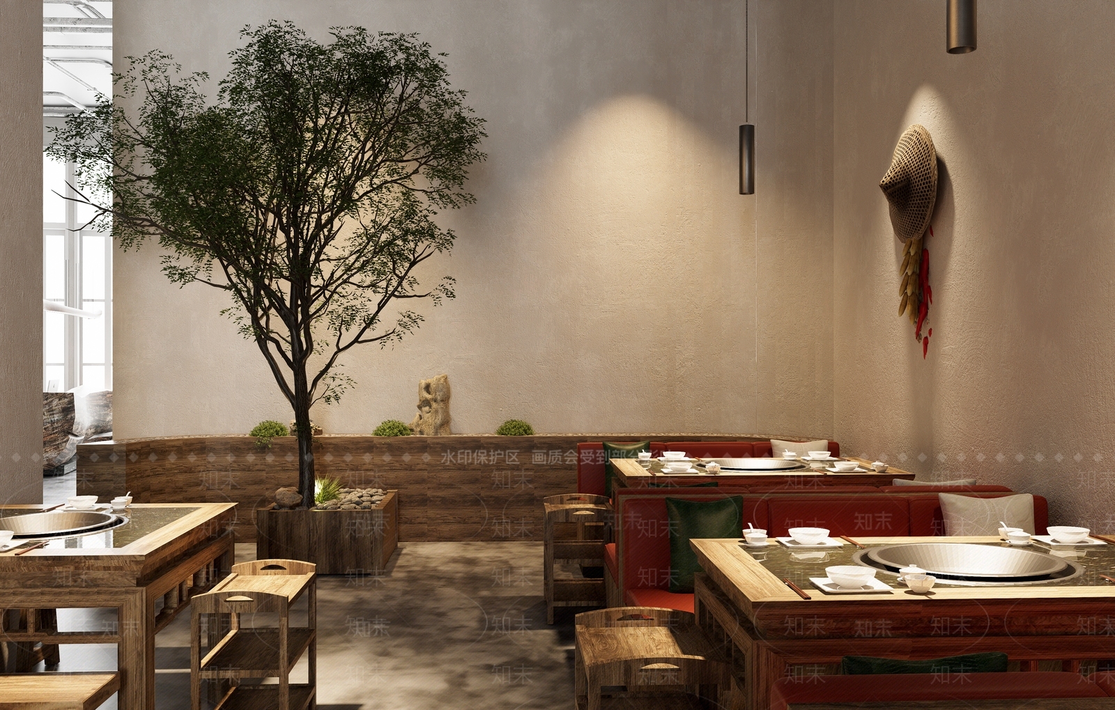 现代中式中餐厅SU模型下载【ID:1203768958】