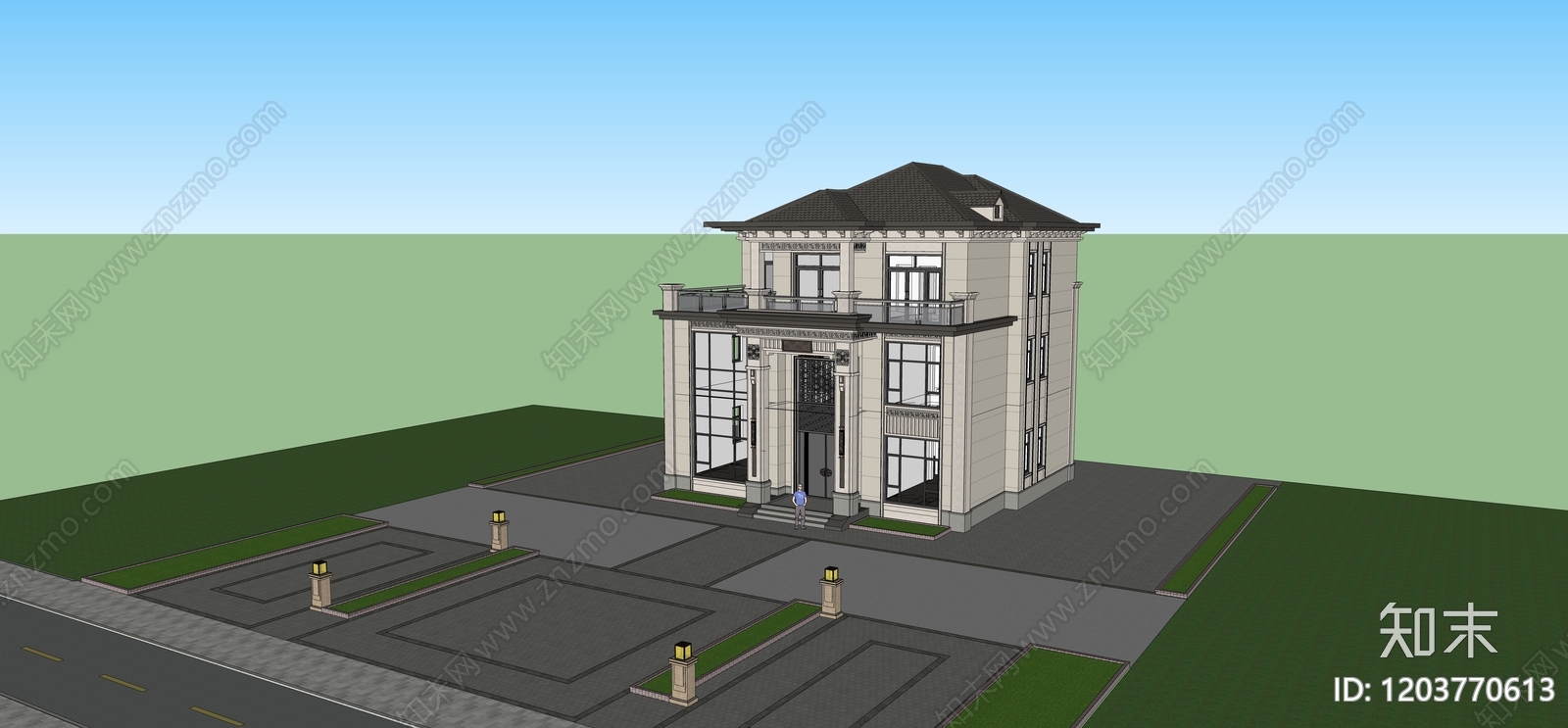 新中式别墅建筑cad施工图下载【ID:1203770613】