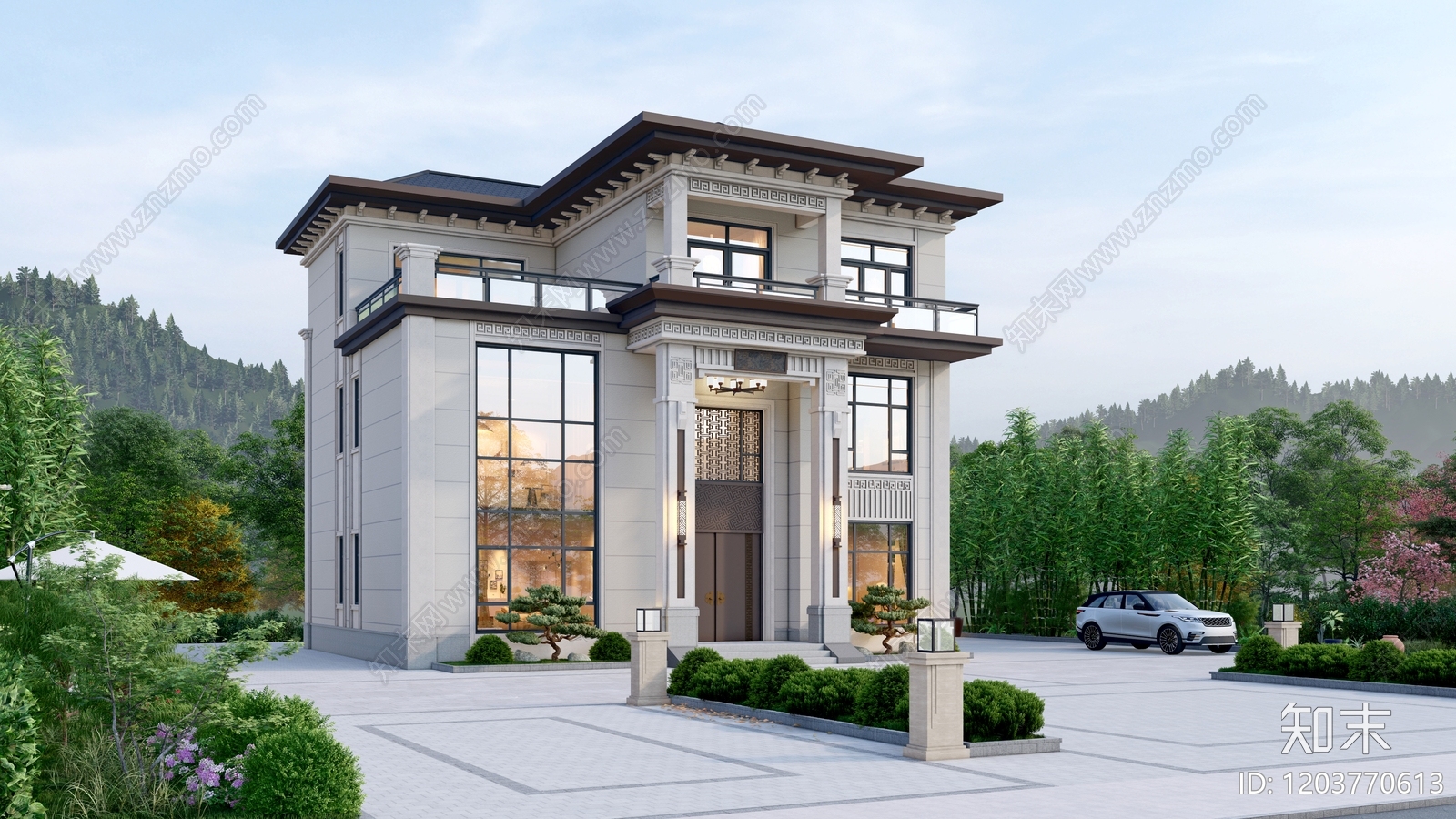 新中式别墅建筑施工图下载【ID:1203770613】