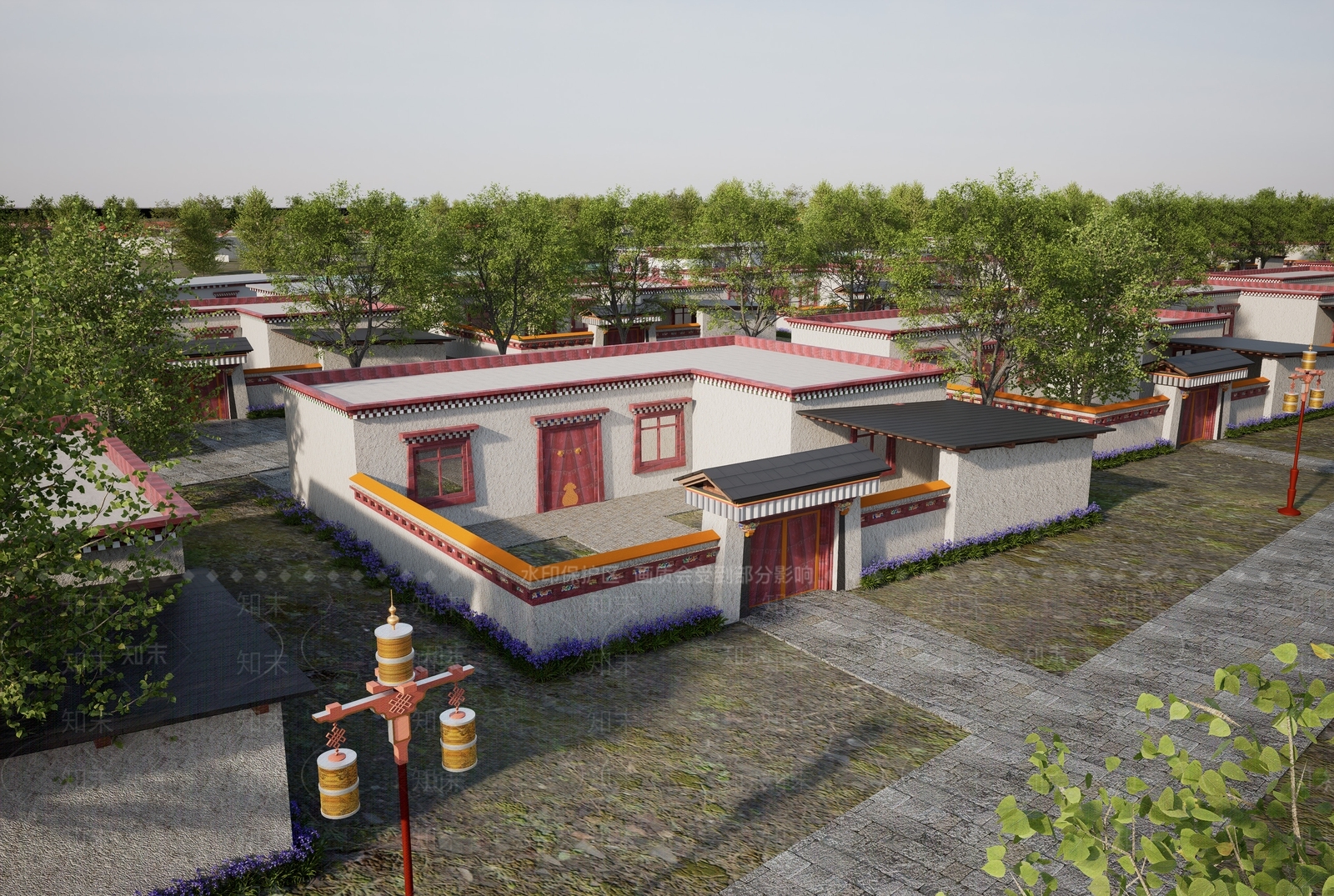 新中式中式风格建筑SU模型下载【ID:1203773357】