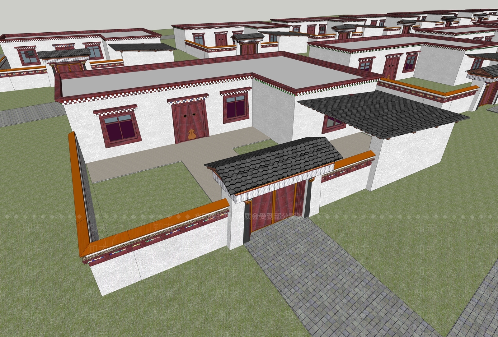 新中式中式风格建筑SU模型下载【ID:1203773357】