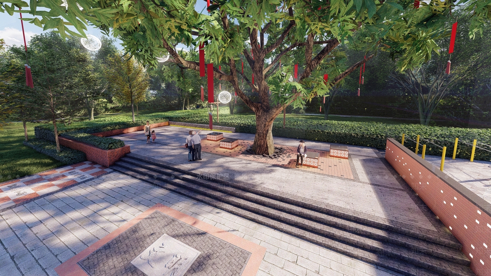 现代新中式广场景观SU模型下载【ID:1203773308】