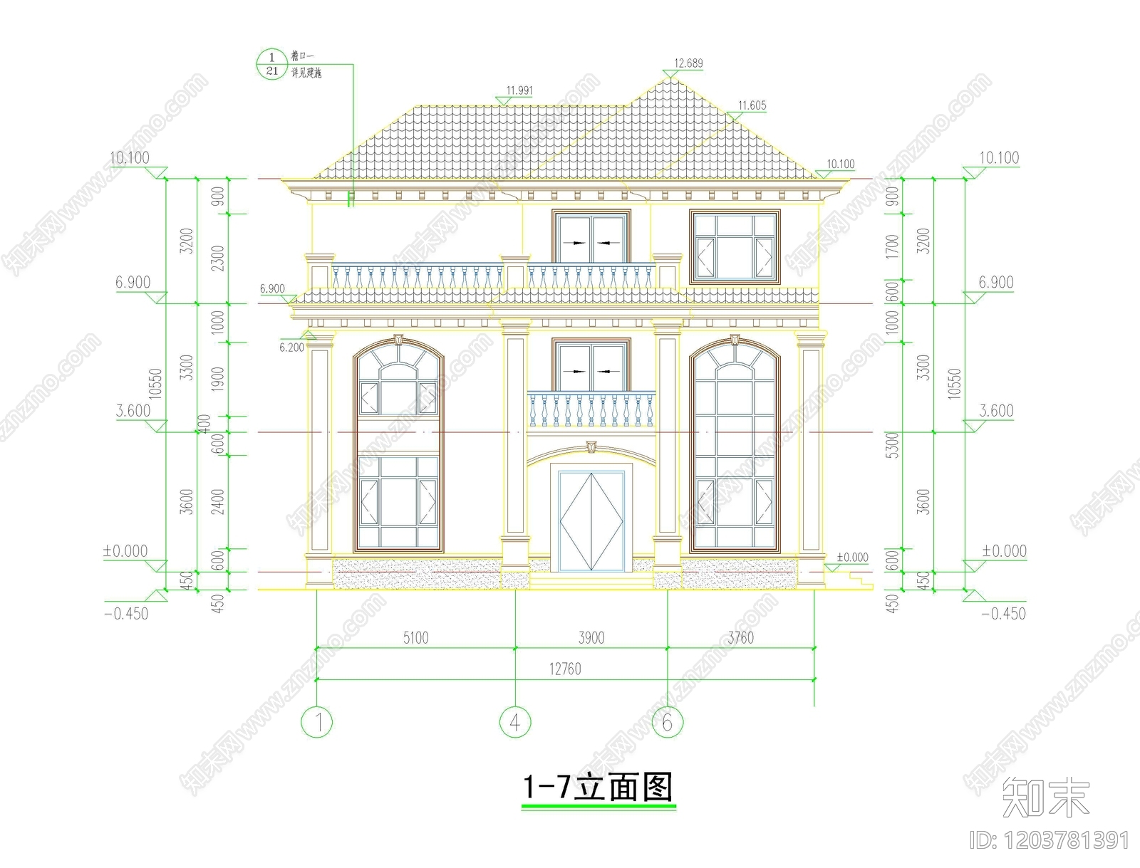 现代中式别墅建筑cad施工图下载【ID:1203781391】