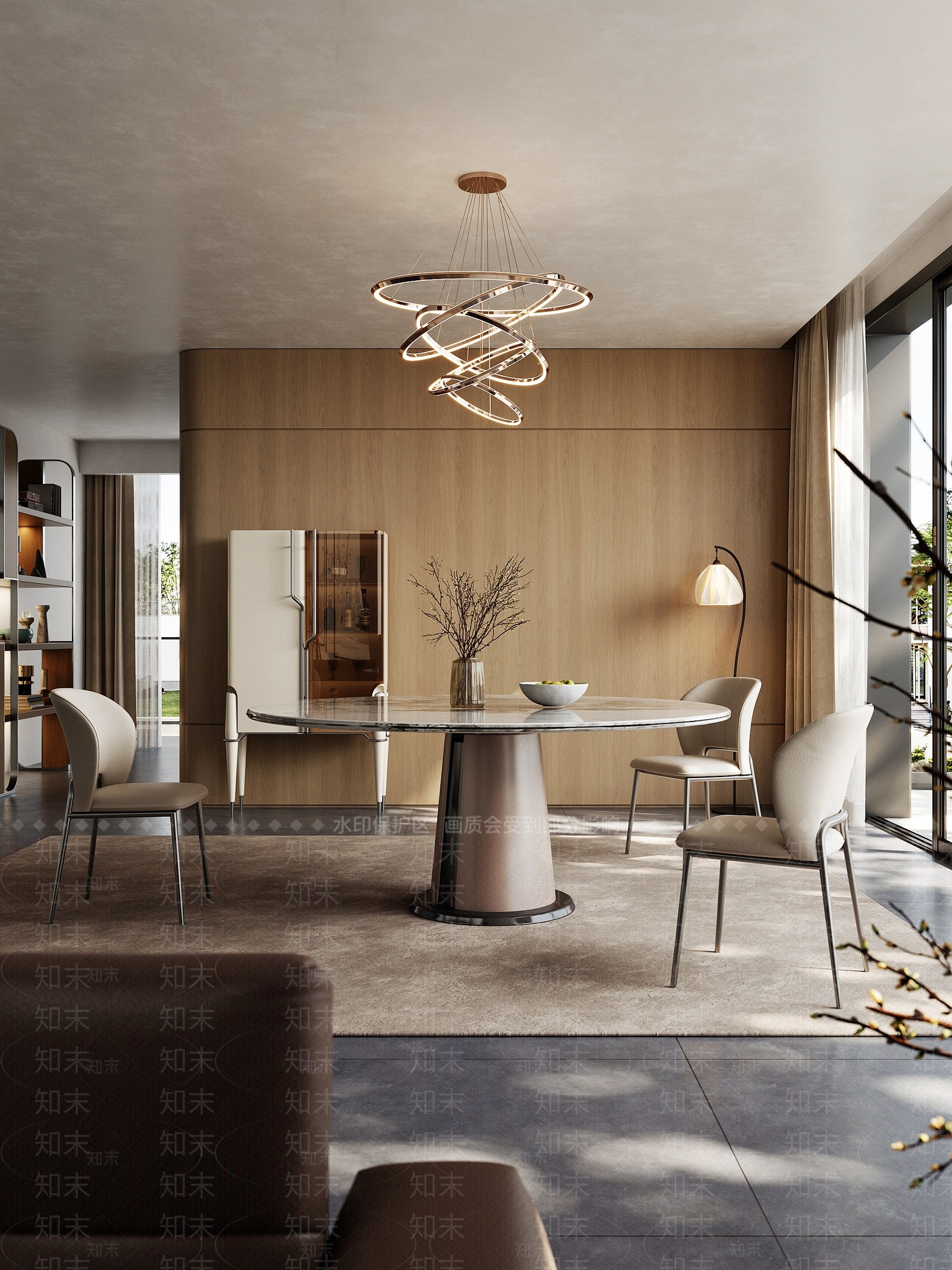 现代轻奢别墅餐厅3D模型下载【ID:1203783490】