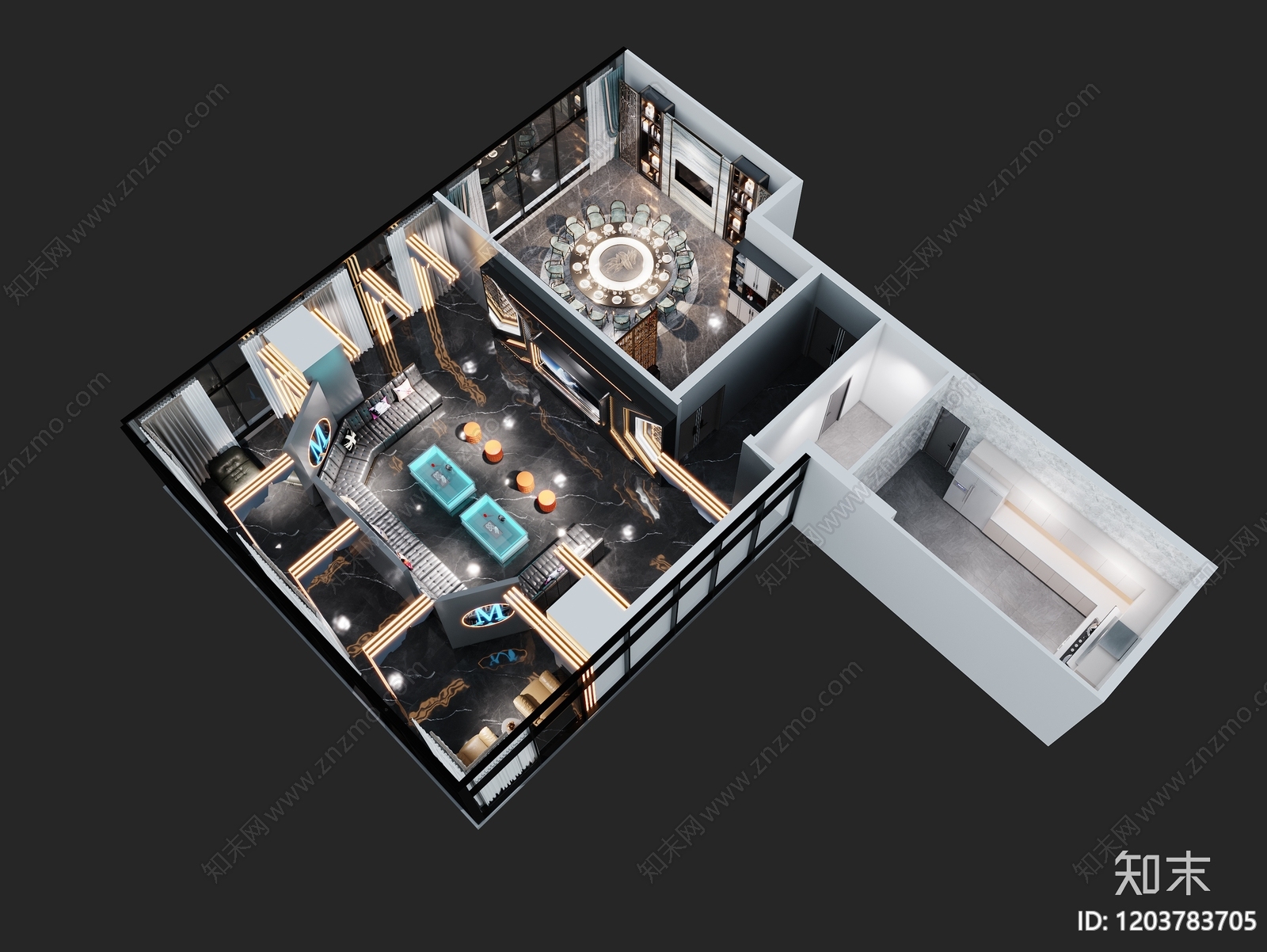 现代新中式会所cad施工图下载【ID:1203783705】