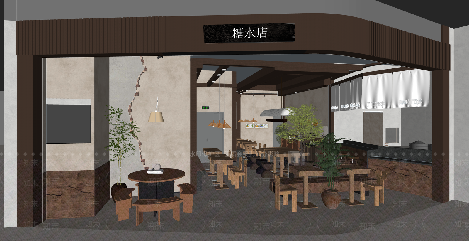 新中式复古奶茶店SU模型下载【ID:1203794950】