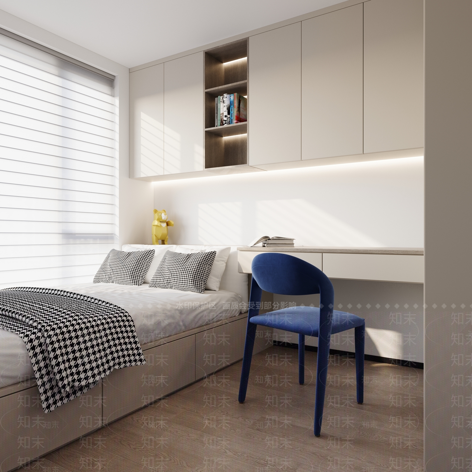 现代奶油榻榻米卧室3D模型下载【ID:1203796414】
