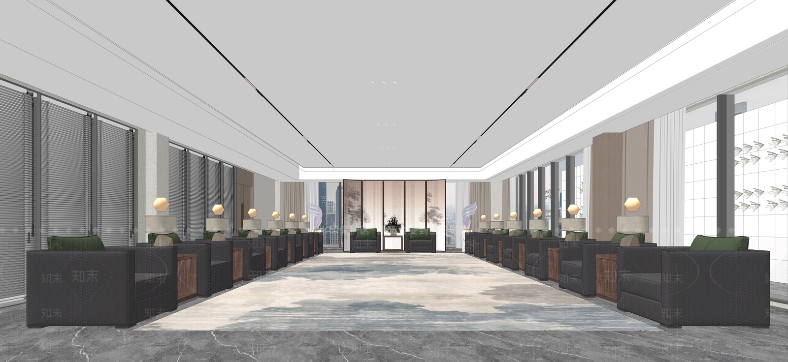 现代新中式会议室SU模型下载【ID:1203797083】