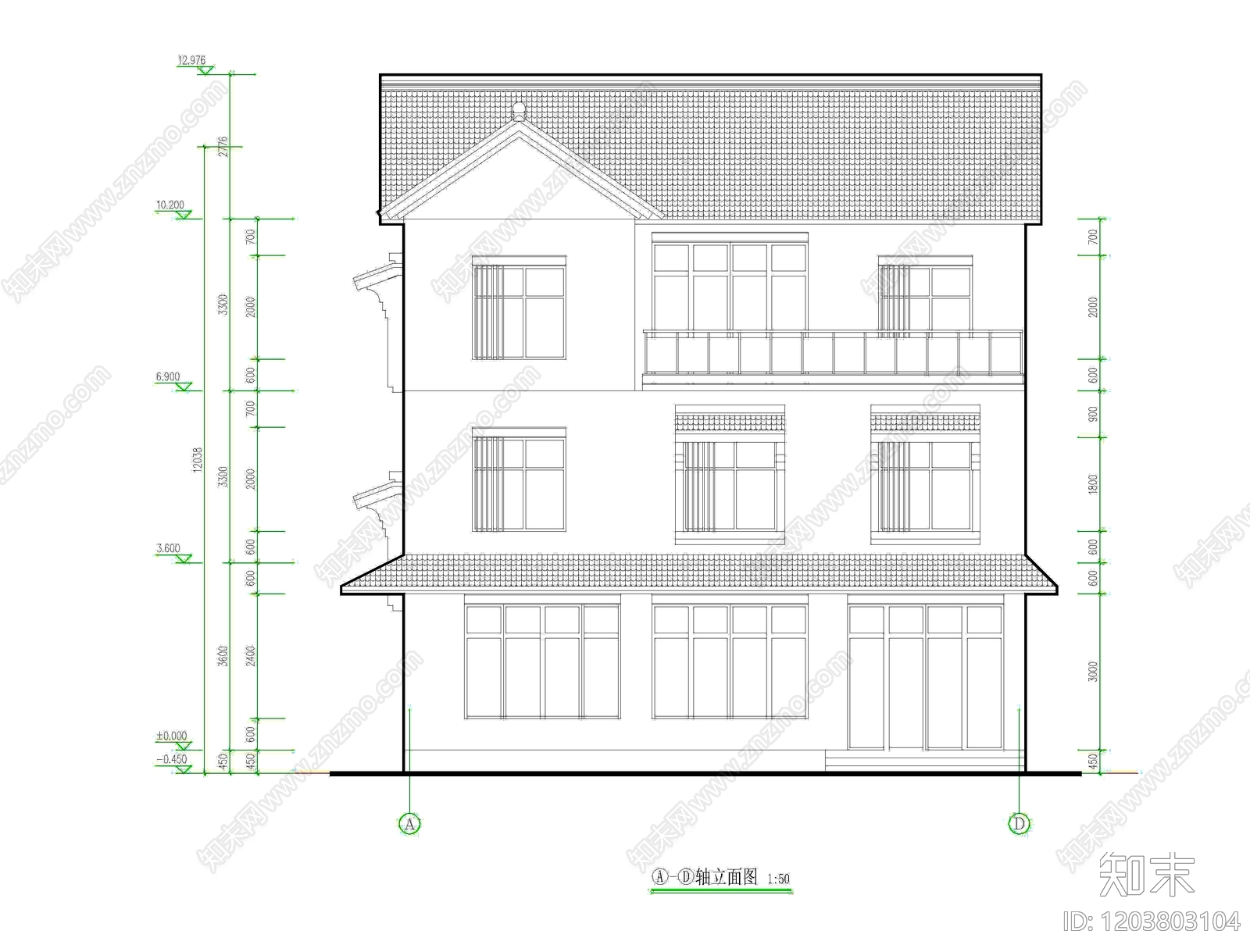 现代中式别墅建筑施工图下载【ID:1203803104】