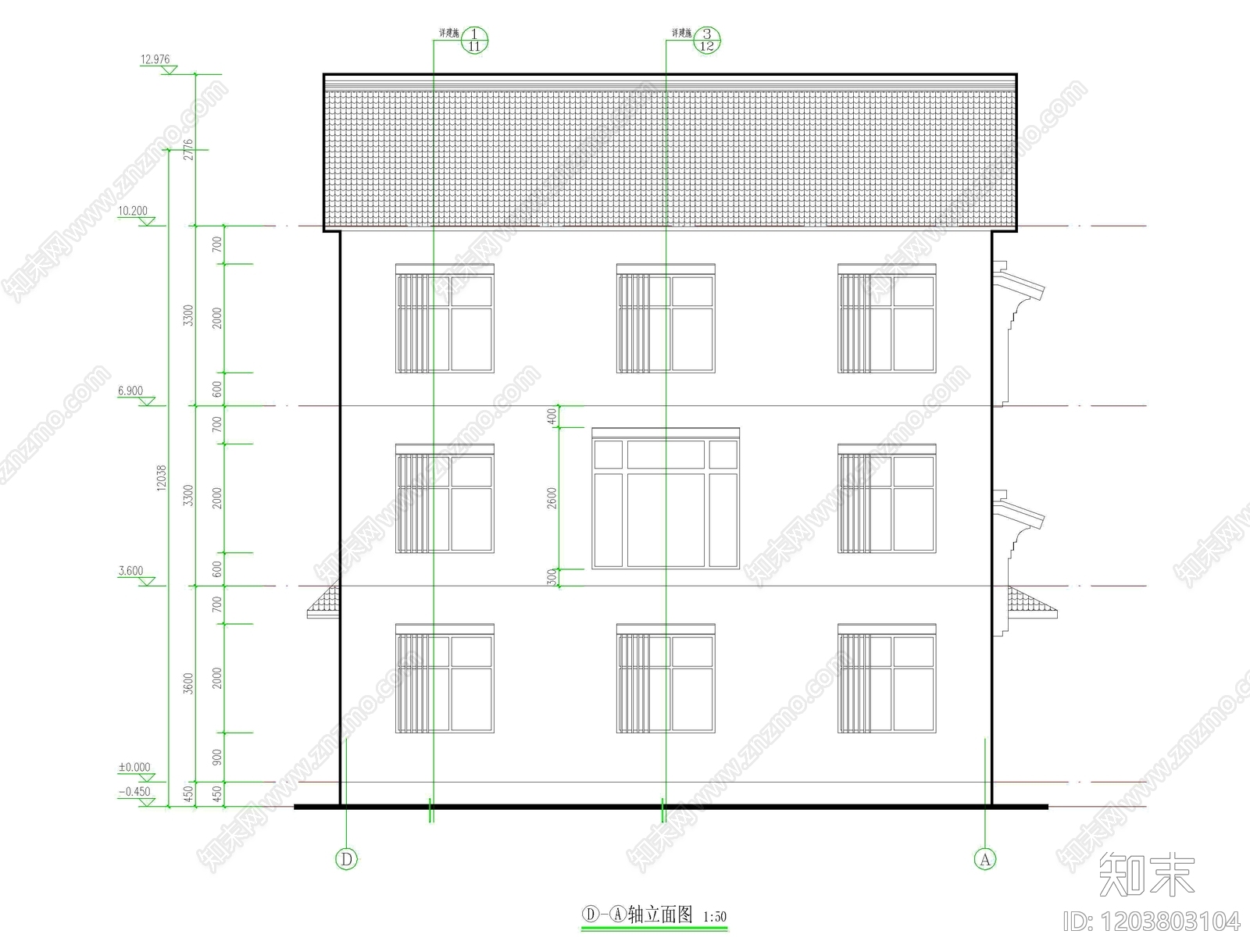现代中式别墅建筑cad施工图下载【ID:1203803104】