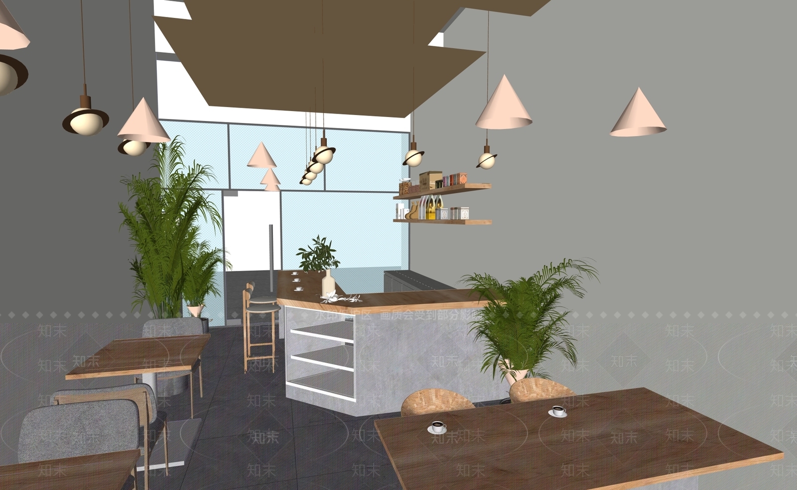 现代轻奢奶茶店SU模型下载【ID:1203815883】