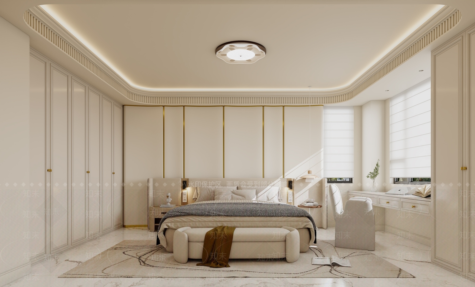 法式奶油家居卧室3D模型下载【ID:1203817394】